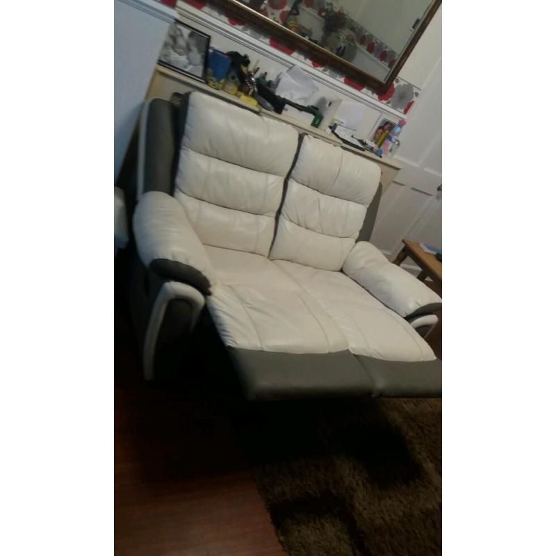 2 seater two tone leather reclining sofa