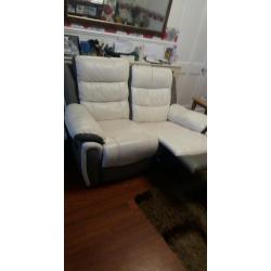 2 seater two tone leather reclining sofa