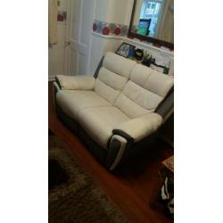 2 seater two tone leather reclining sofa