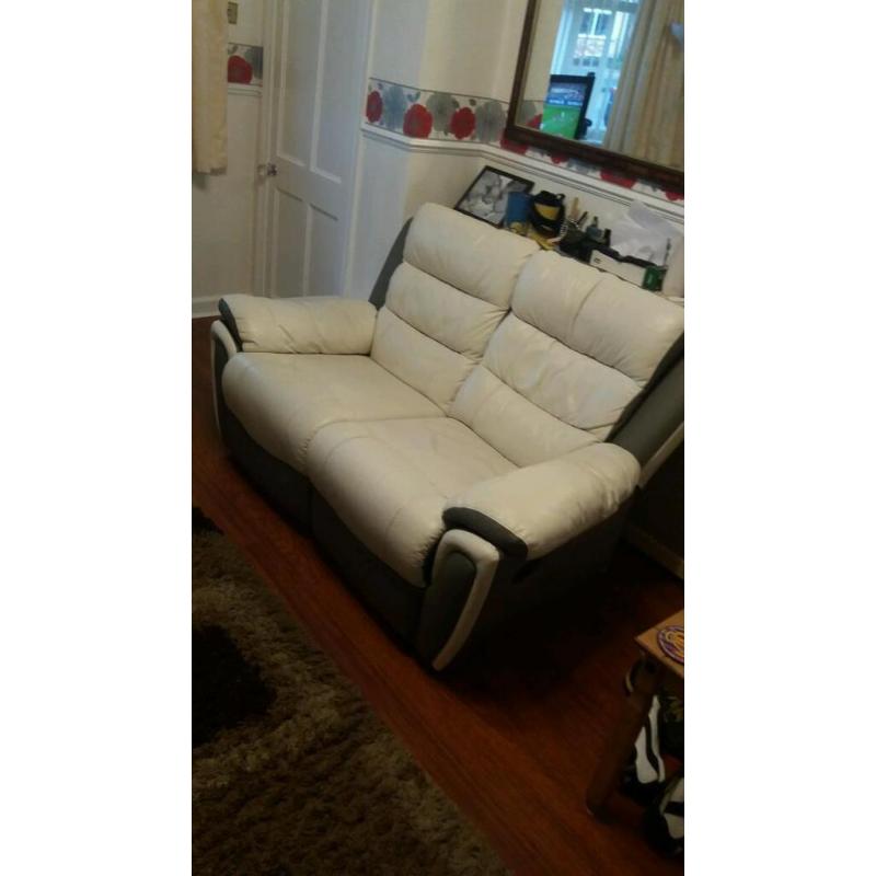 2 seater two tone leather reclining sofa