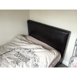 Small double brown leather bed and mattress