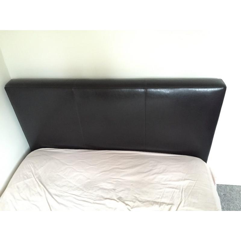 Small double brown leather bed and mattress