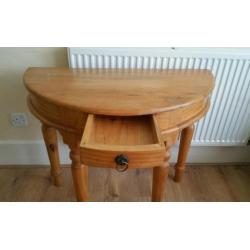 Half round solid pine table with draw