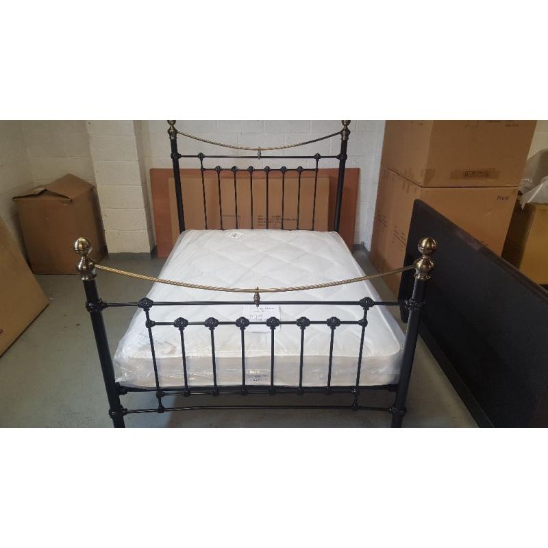 NEW Victoria Double Bed Brass & Metal Satin Black Bed by Julian Bowen **Can Deliver**