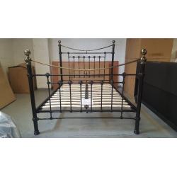 NEW Victoria Double Bed Brass & Metal Satin Black Bed by Julian Bowen **Can Deliver**