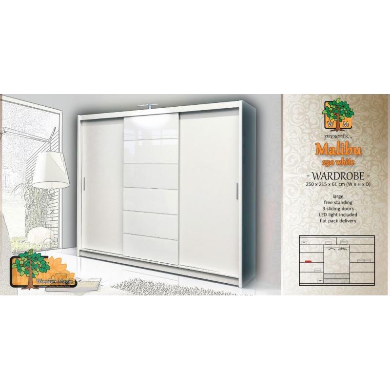 Brand New Sliding Door Wardrobe MALIBU 250cm / 98in WHITE, delivery available