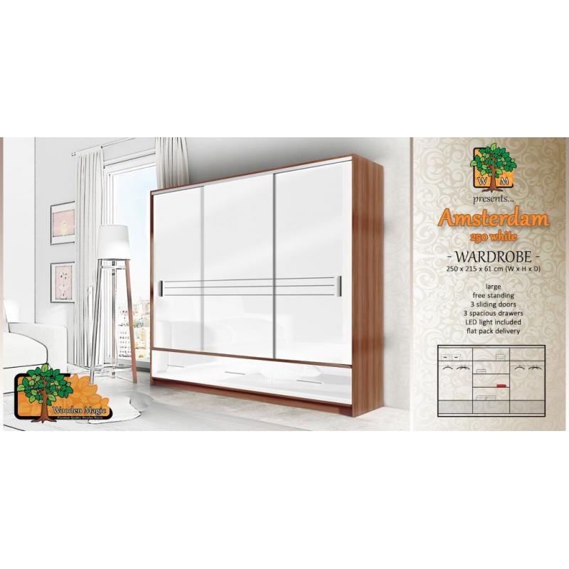 Brand New Sliding Door Wardrobe AMSTERDAM 250cm / 98in WHITE, delivery available