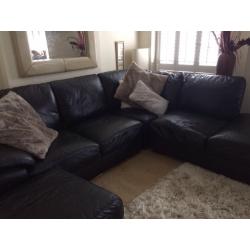 Real leather corner sofa - black