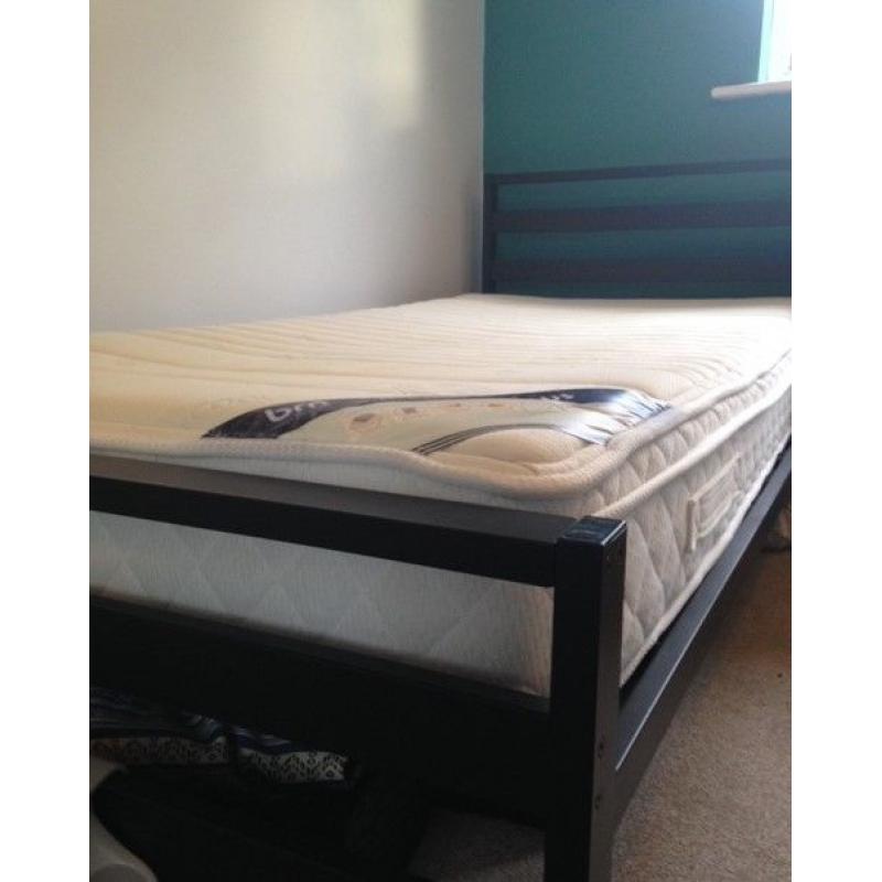 Single Black Metal Frame Bed and Mattress