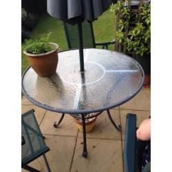 Garden table , chairs umbrella