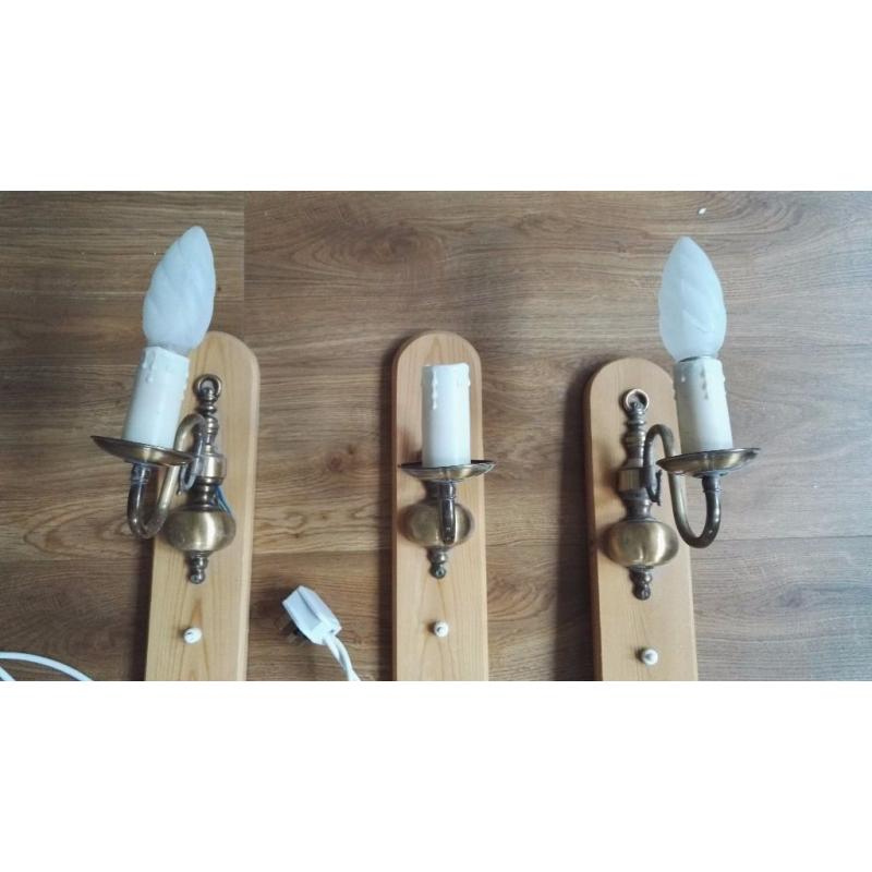 Set of 3 Wall Lights on Wooden Backing Plates