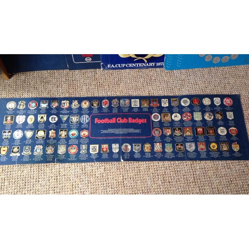 Collection of football badges and coins