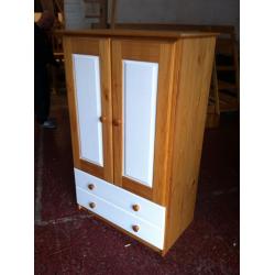 Kids Tall Boy wardrobe with 2 drawers in Antique Pine and White - Ex-Dipslay local delivery possible