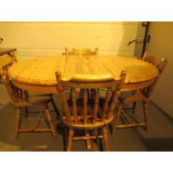 SOLID PINE PEDSTAL FARMHOUSE STYLE ROUND EXTENDING DINING TABLE AND FOUR 4 CHAIRS FREE DELIVERY