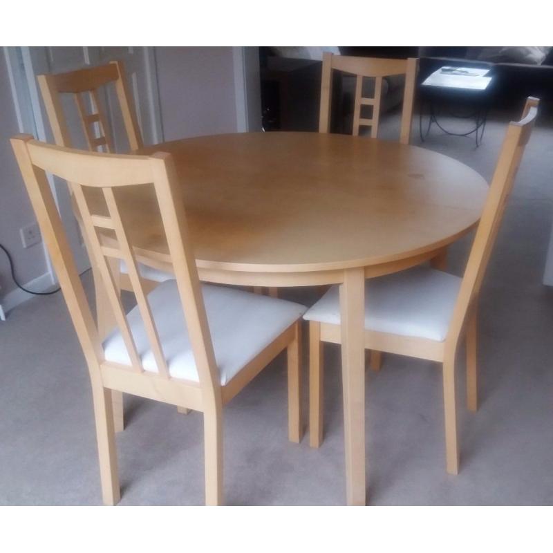 Ikea beech extending dining room table and 4 chairs