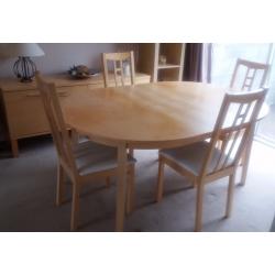 Ikea beech extending dining room table and 4 chairs