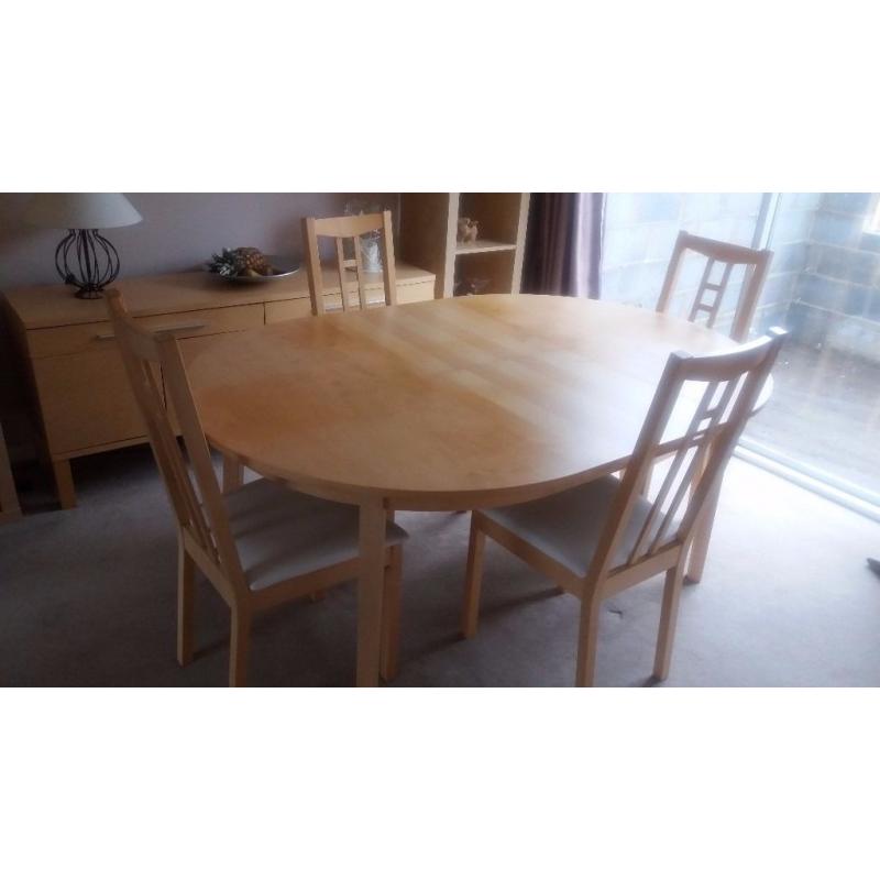 Ikea beech extending dining room table and 4 chairs