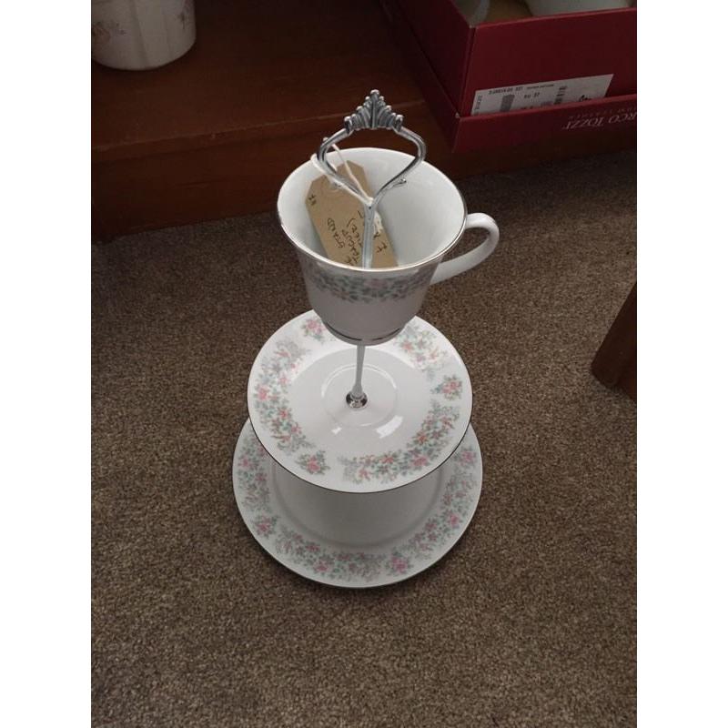 3 tier cake stand shabby chic cup set