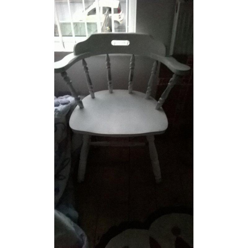 white shabby chic antique pine carver chair for sale