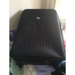 large black multi pocketed lightweight polgo suitcase black