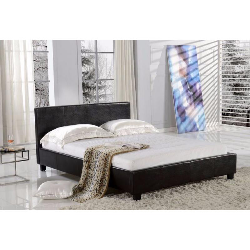 LEATHER DOUBLE BED WITH ORTHOPADEIC MATTRESS IN BLACK & BROWN COLOUR