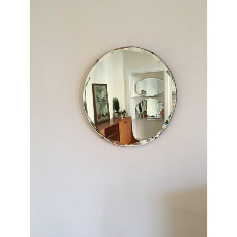 Vintage Circle Mirror with hanging chain. Art Deco.