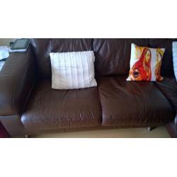 URGENT Large leather Brown Corner sofa+ 2 leather revolving Armchairs set, need to go today