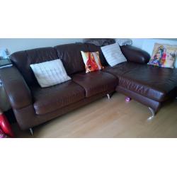 URGENT Large leather Brown Corner sofa+ 2 leather revolving Armchairs set, need to go today