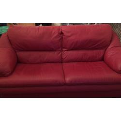 Red Leather Sofa - Excellent Condition