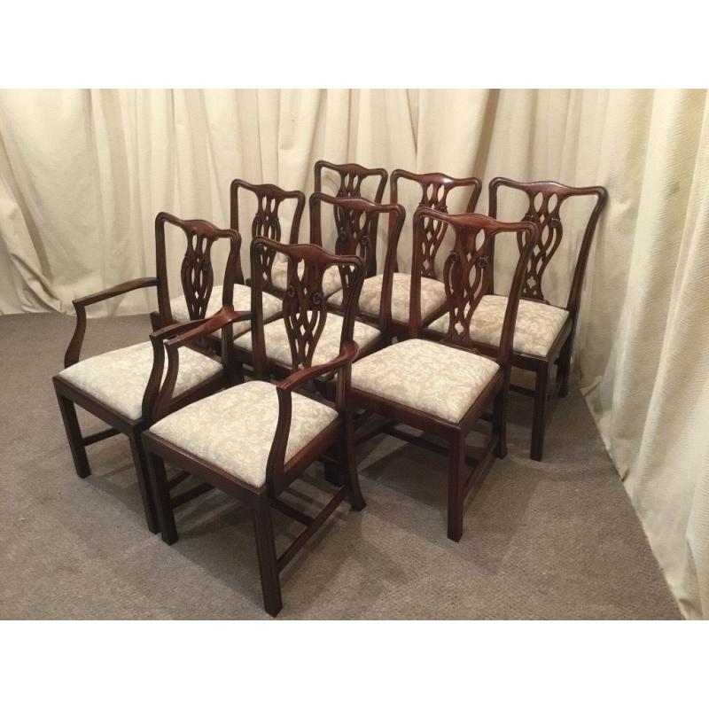 8 Georgian Chippendale Mahogany Dining Chairs - Repro - 2 Carvers 6 Diners