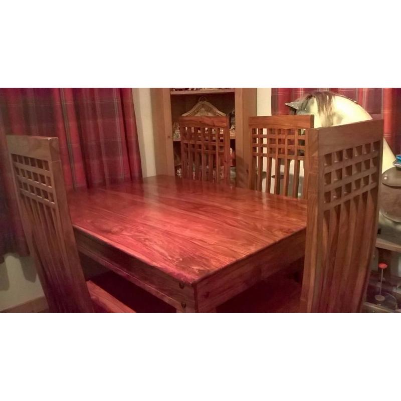 Sheesham wood table and four chairs