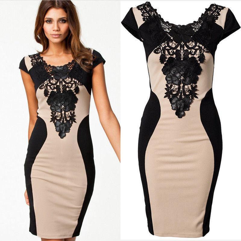 Hot Fashion Women Floral Lace Short Sleeve Evening Party Casual Mini Dress