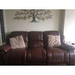 Brown leather reclining 3 and 2 seater settes