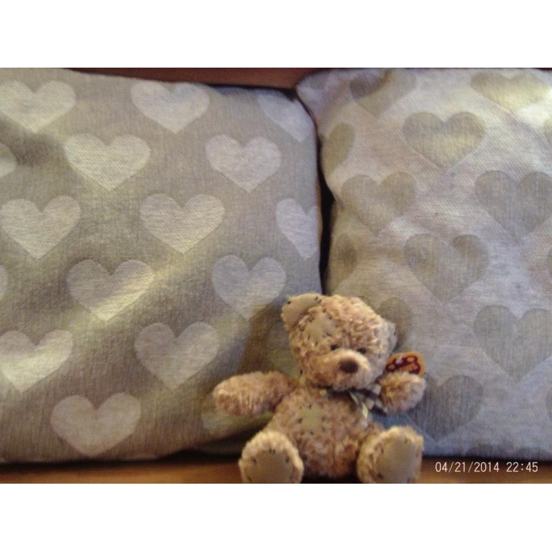 2 heart design cushions with pads 42x42cm each