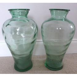 Pair of large distinctive glass vases - perfect condition - could be used as lights.