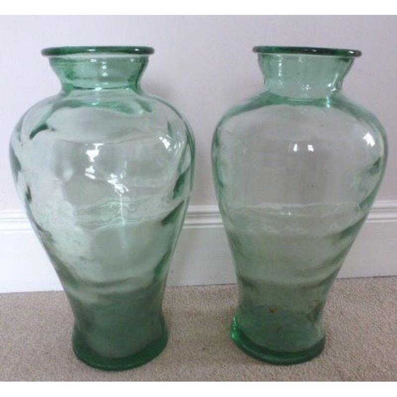 Pair of large distinctive glass vases - perfect condition - could be used as lights.