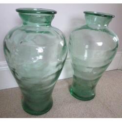 Pair of large distinctive glass vases - perfect condition - could be used as lights.