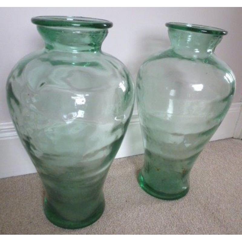 Pair of large distinctive glass vases - perfect condition - could be used as lights.