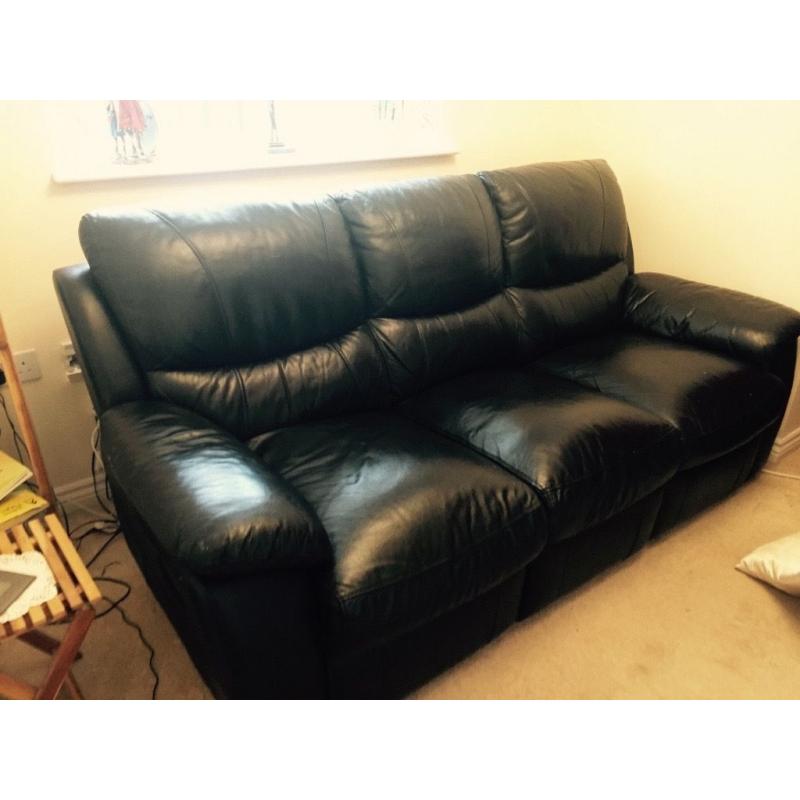 Black leather 3 seater sofa