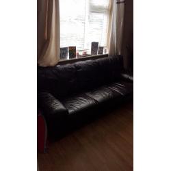 brown leather 3 seater sofa bed