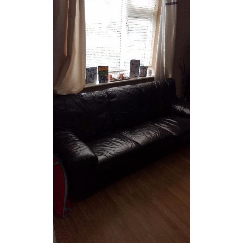 brown leather 3 seater sofa bed