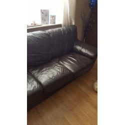 brown leather 3 seater sofa bed