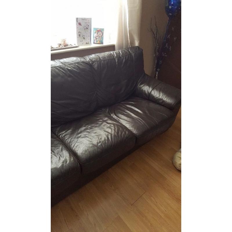 brown leather 3 seater sofa bed