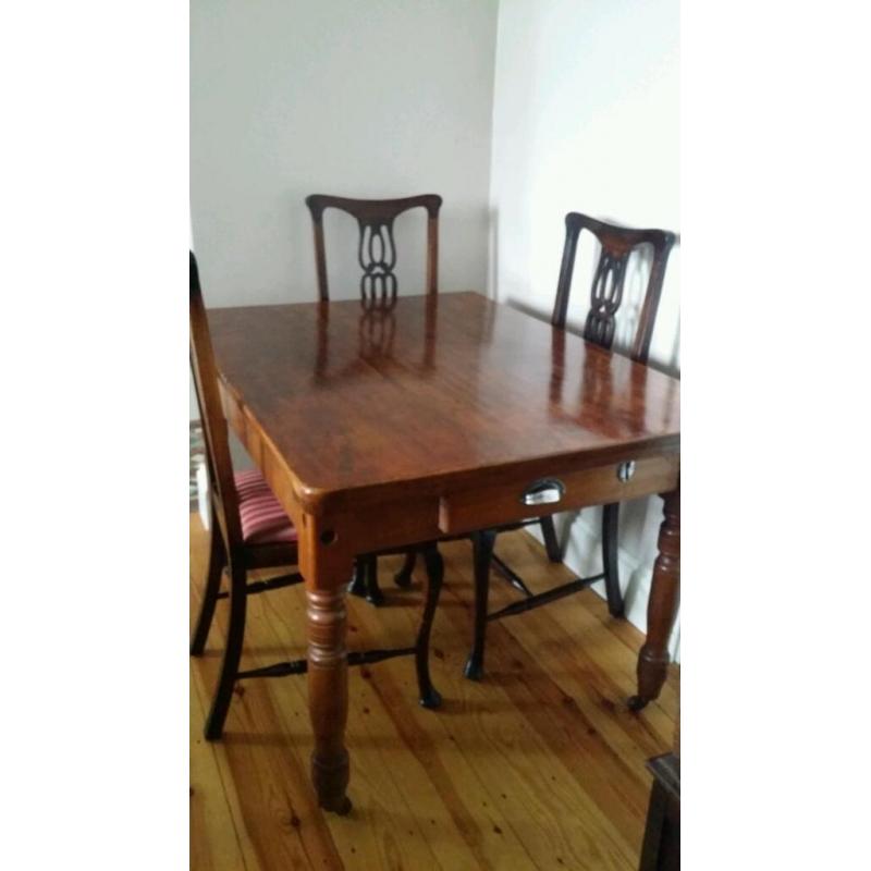 Antique Captain Table with 4 chairs