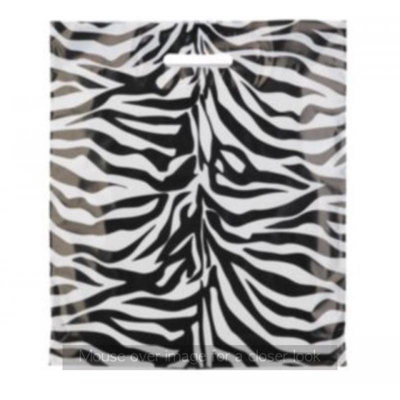 300 X Zebra Print Carrier Bags with gusset