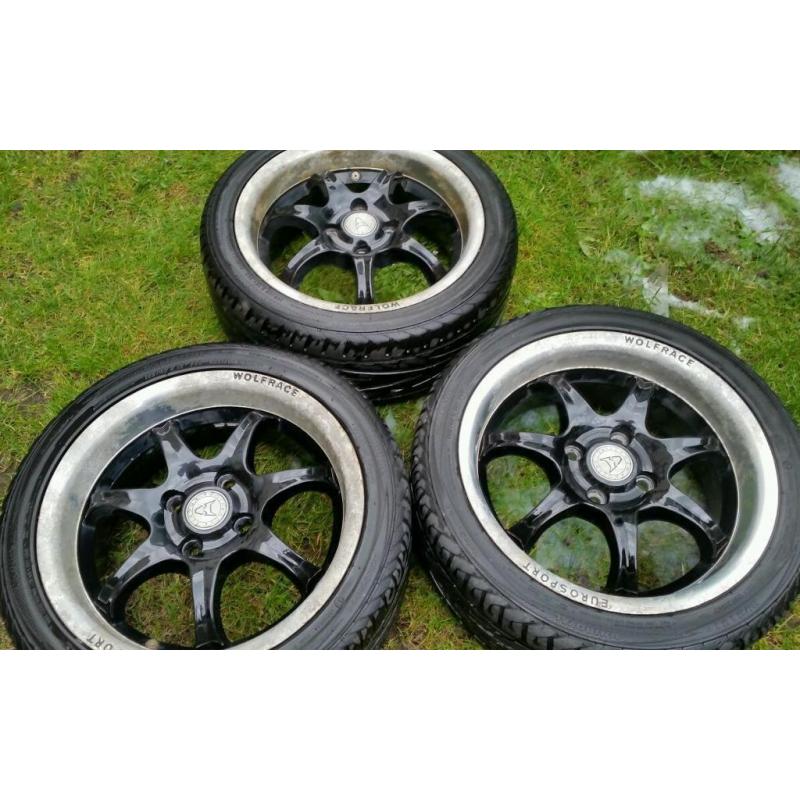 Set of 3 Wolfrace alloys 4x100 15" VW, Vauxhall,Rover Renault