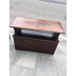 Monk's bench , lovely carved detail , must be seen . Seat lifts up to give storage.