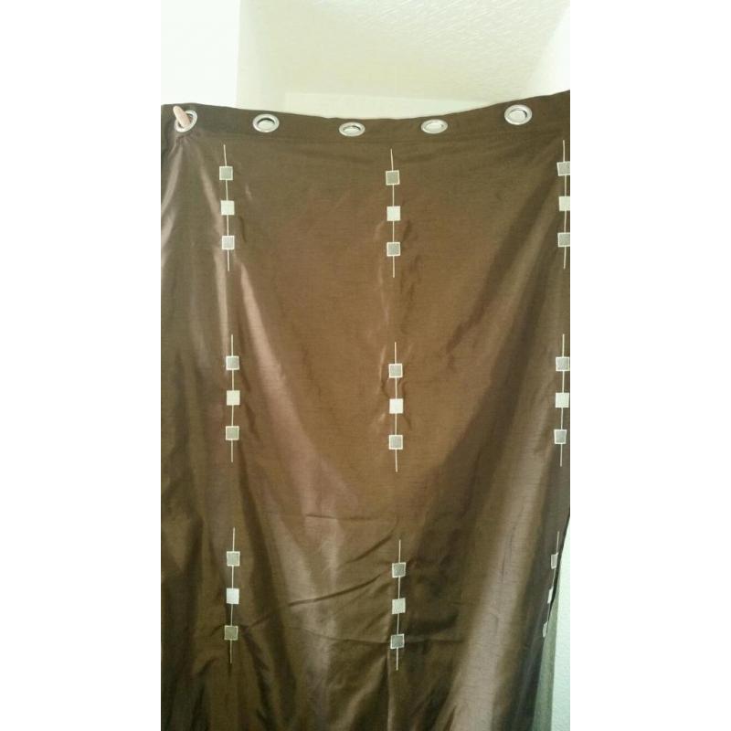 Brown and natural colour lined eyelet curtains 90x90