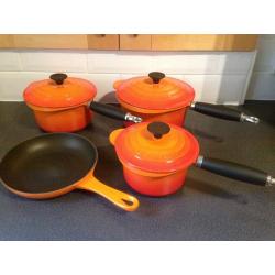 Le Creuset pans and utensil pot volcanic orange