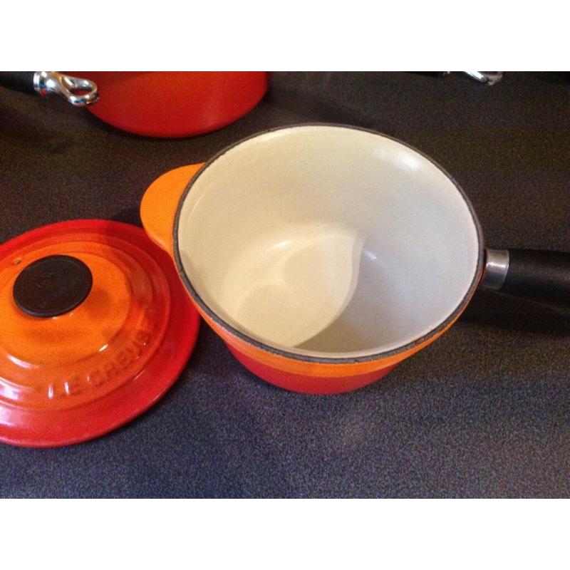 Le Creuset pans and utensil pot volcanic orange